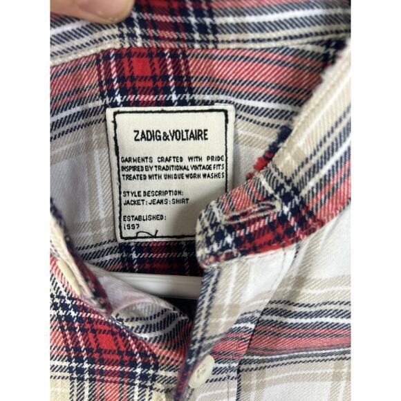 Zadig & Voltaire Sigmund Stigma Red Plaid Checked‎ Shirt Mandarin Collar ( 40 ) - Picture 9 of 14